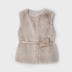 Fur vest with belt sepia          