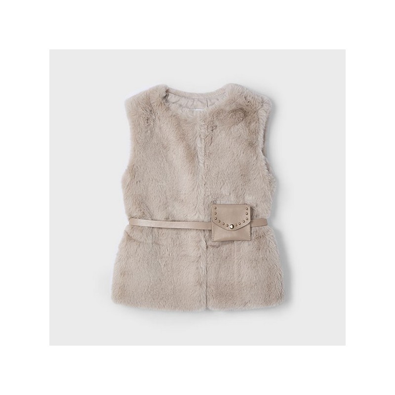 Fur vest with belt sepia          